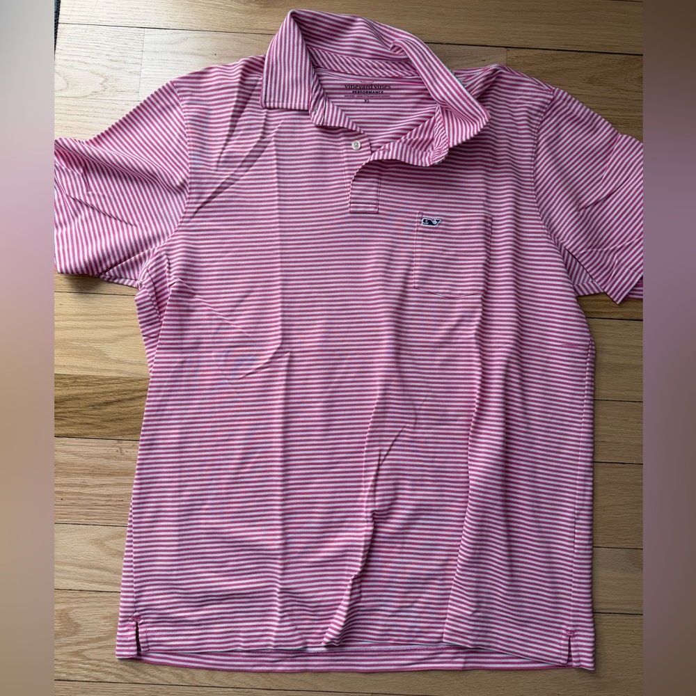 Vineyard Vines Pink and White Striped Polo Shirt